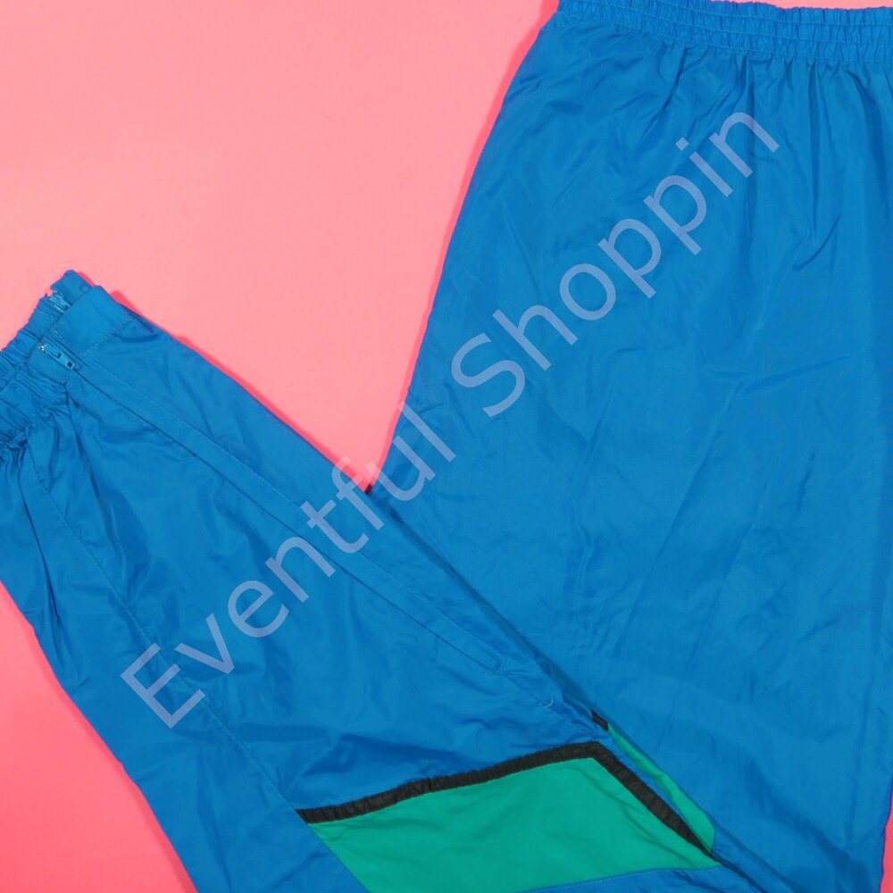 Vintage Nike Track Pants Mens L Blue Unlined Anke Zip Green Accents 80s